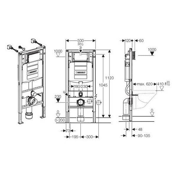 BDC Duofix Wc Frame 1120mm x 500mm Pre-wall - White