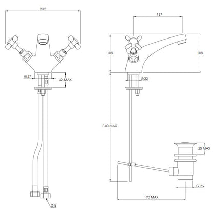 Lefroy Brooks Classic Monobloc Basin Mixer With Pop Up Waste (choose finish)