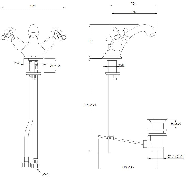 Lefroy Brooks Connaught Lever Mono Basin Mixer & Waste