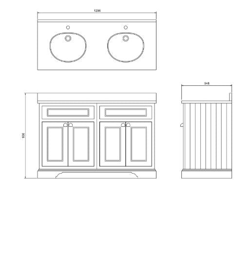 Burlington Freestanding 130 Vanity Unit w/ doors & Basins