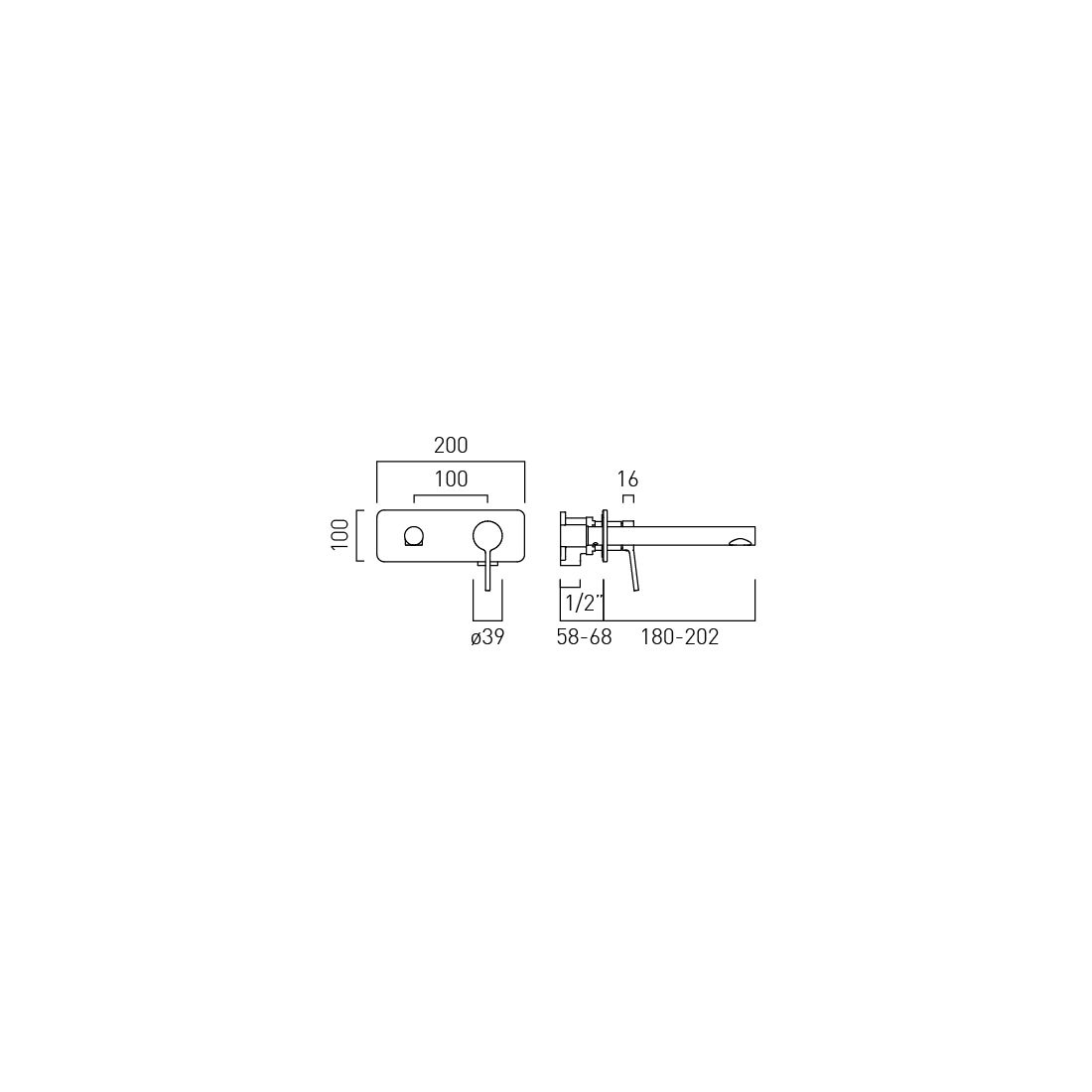 Vado Safari Lever Wall Mounted Basin Mixer for Low Pressure System with Square Backplate