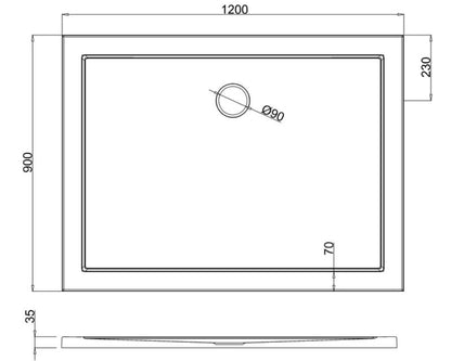Britton Rectangle 1200 x 900 x 35mm tray - White Gloss Finish