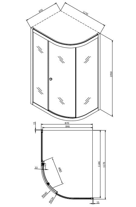 Crosswater Clear 6 Quadrant 1200 x 900mm Shower Enclosure Black