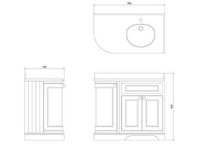 Burlington Freestanding 100 Vanity Unit RH w/ White Basin