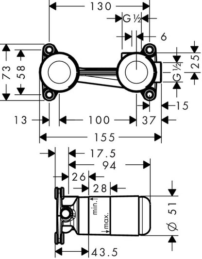 Hansgrohe Basic Set Concealed Fitting's For Wall Mounted Basin Mixer's 13622180