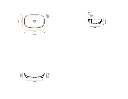 Catalano Green Lux 600 x 400mm Satin white Basin w/ Tap Top
