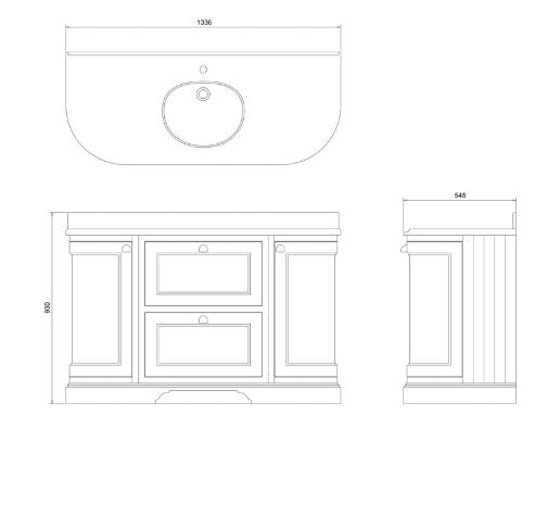 Burlington Freestanding 134 Vanity Unit w/ drawers & basin