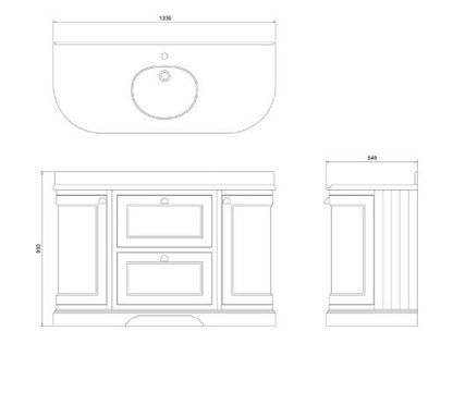 Burlington Freestanding 134 Vanity Unit w/ drawers & basin