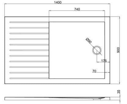 Walk in Rectangular 1400 x 900 x 35 mm Shower Tray
