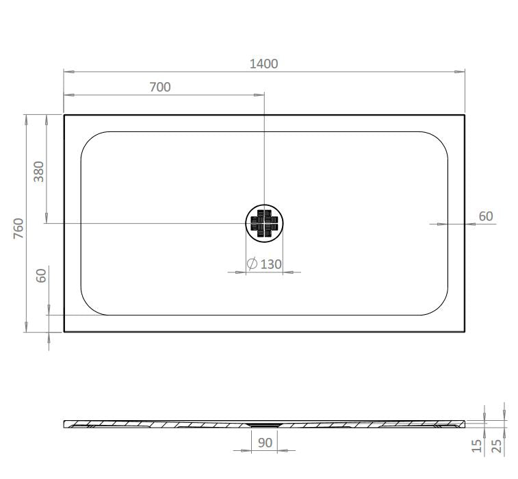 Crosswater Creo 1400 x 760 x 25mm Rectangular Shower Tray