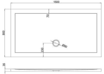 Britton Rectangle 1500 x 800 x 35mm Rectangular tray - White Gloss