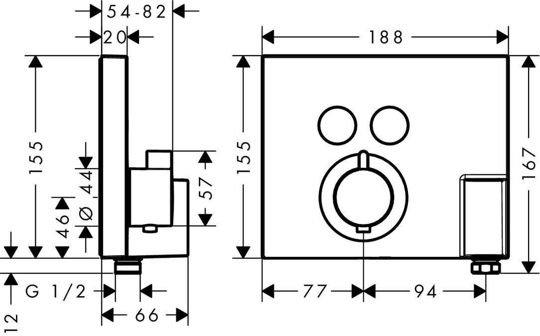 Hansgrohe Select Thermostatic Valve, 2 Outlets, Handset