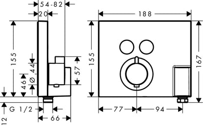 Hansgrohe Select Thermostatic Valve, 2 Outlets, Handset
