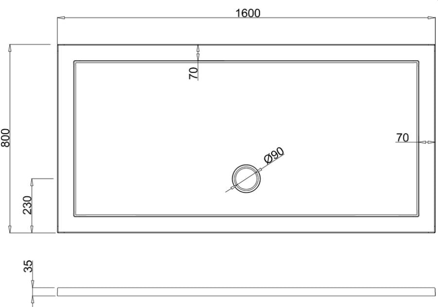 Rectangle 1600 x 800 x 35mm tray anti-slip