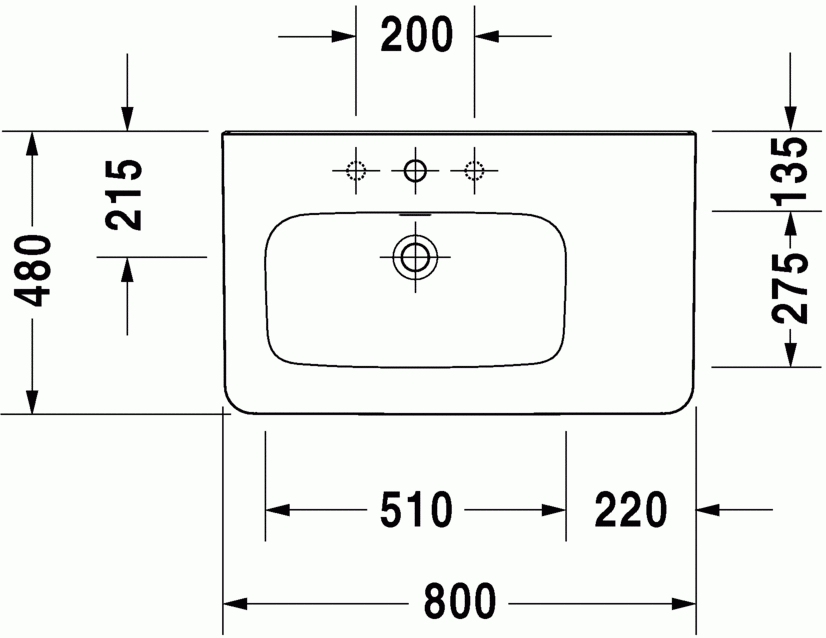 DuraStyle 800 x 480 Furniture Washbasin Asymmetric