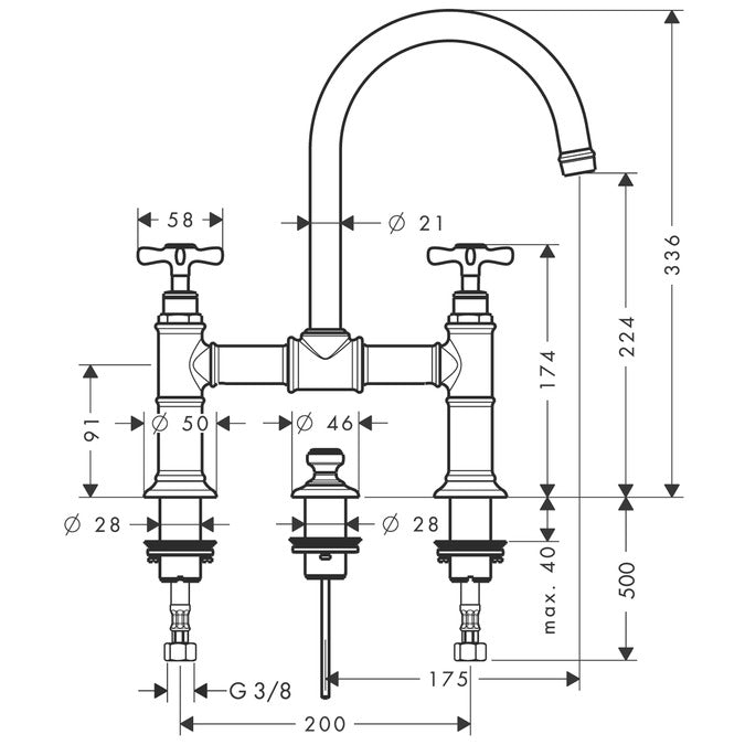 Hansgrohe Axor Montreux 2-Handle Bridge Mixer- Pop Up Waste