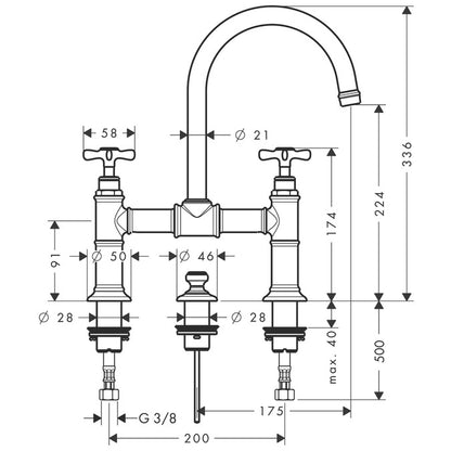 Hansgrohe Axor Montreux 2-Handle Bridge Mixer- Pop Up Waste