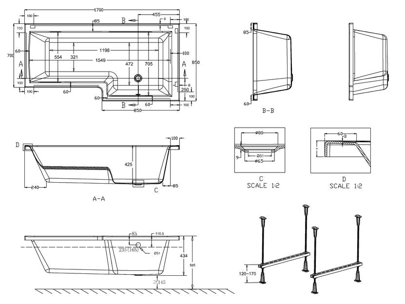 Explore Luxury with EcoSquare RH Bath 170cm x 85cm x 70cm