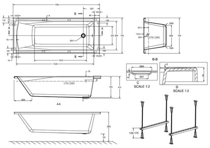 Sustain 1700mm x 700mm x 415mm Bath in White Gloss