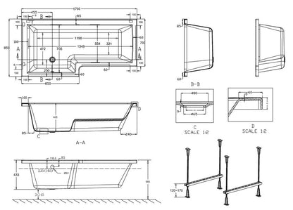 Optimize Space with EcoSquare LH 170cm x 85cm x 70cm Bathtub
