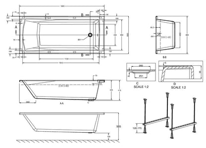 Sustain 1800 x 800 x 415mm Bath - White Gloss Finish