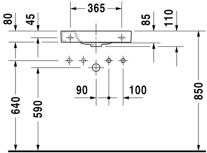 Duravit Happy D.2 500 x 220mm Handrinse Basin - 1 Tap Hole