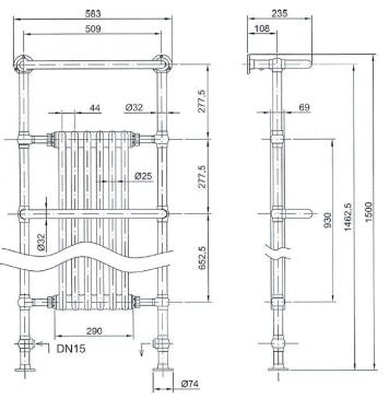 Heritage Cabot Heated Towel Rail Chrome Inc Angled Rad Valves