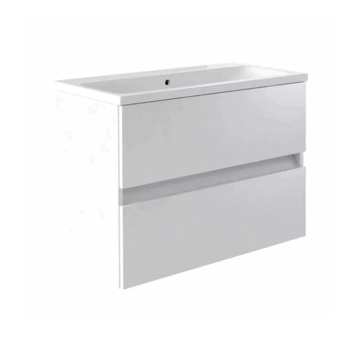 SW6 Ikon 800mm Wall Mounted Drawer Unit & Ceramic Basin in White Gloss