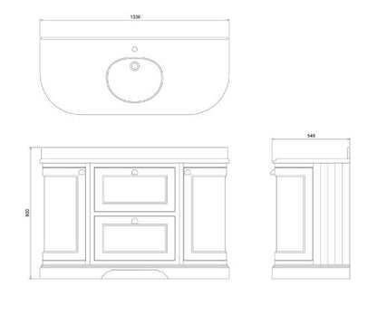 Burlington Freestanding 134 Vanity Unit w/ Drawers & Basin