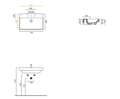 Catalano Zero 75 x 50 Wall Mounted Rectangular Basin
