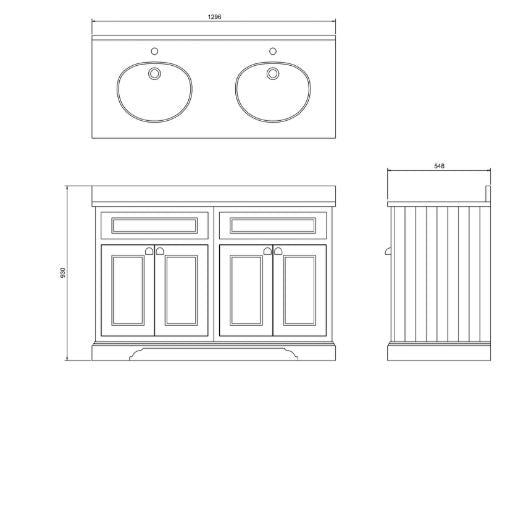 Burlington Freestanding 130 Vanity Unit w/ Doors & Basins