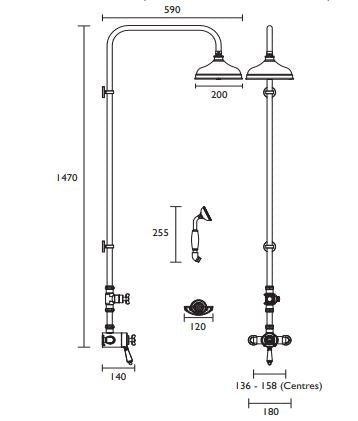 Heritage Avenbury Exposed Shower with Deluxe Fixed Riser Kit & Diverter to Handset - Chrome