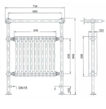 Heritage Clifton Heated Towel Rail Chrome, Angled Rad Valves
