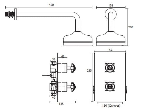 Dawlish Concealed Valve with Deluxe Fixed Head Vintage Gold