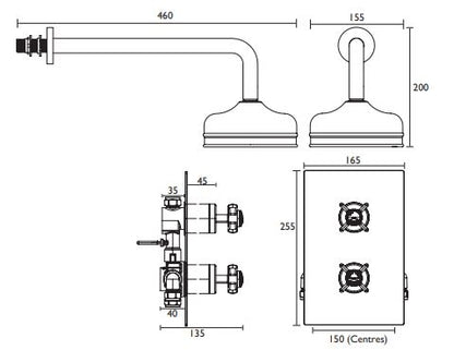 Dawlish Concealed Valve with Deluxe Fixed Head Vintage Gold