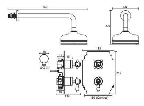 Glastonbury Recessed Thermostatic Dual Control Shower Valve