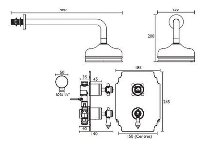 Glastonbury Recessed Thermostatic Dual Control Shower Valve