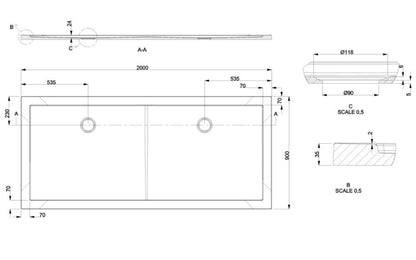 Rectangle 2000 x 1000 x 35mm (two wastes)