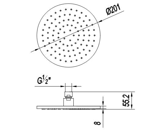 3ONE6 200mm x 200mm Shower Head - Brushed Stainless Steel