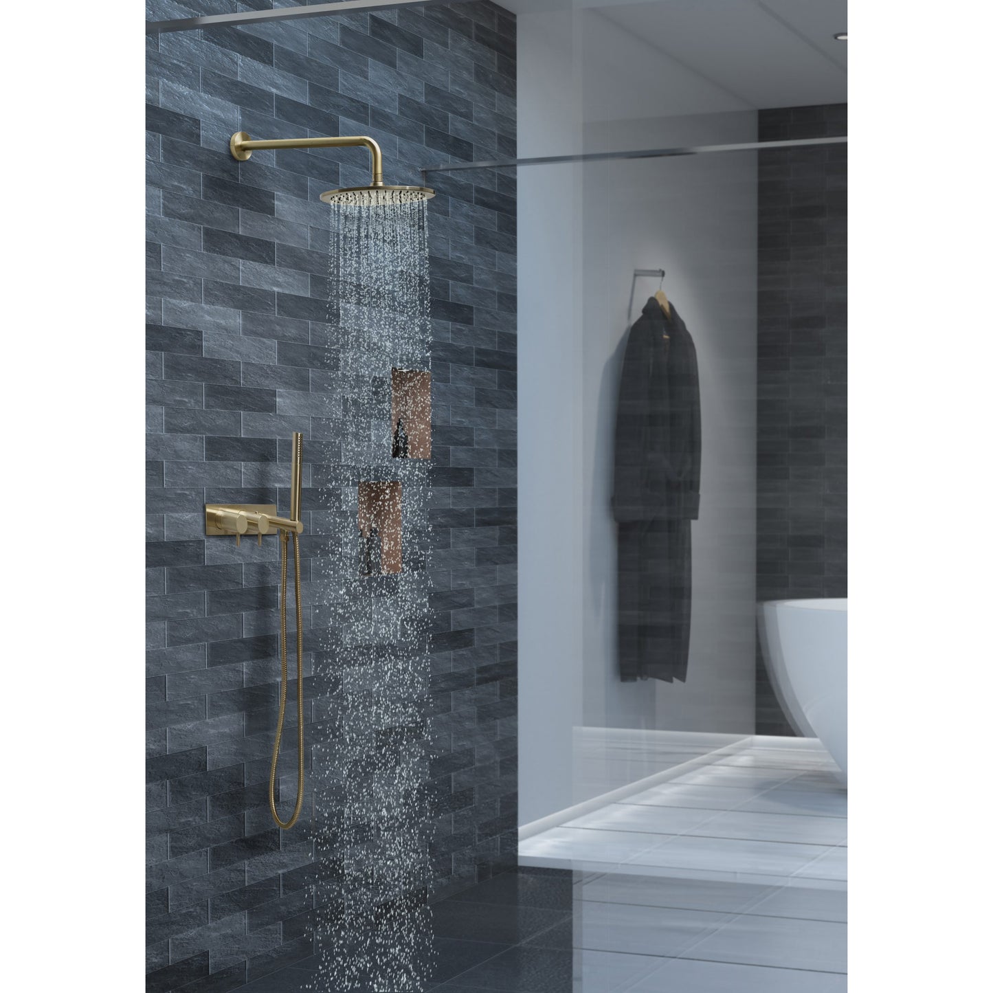 Just Taps Plus Vos Thermostatic Concealed 2 Outlet Shower Valve, Handset