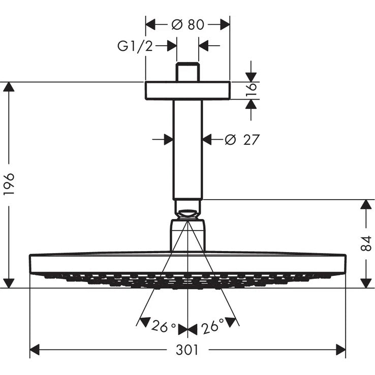 Hansgrohe Raindance Select S 300 2jet White/Chrome 300mm Overhead Shower With Ceiling Arm