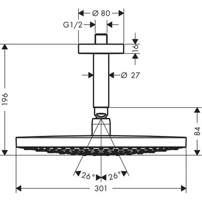 Hansgrohe Raindance Select S 300 2jet White/Chrome 300mm Overhead Shower With Ceiling Arm