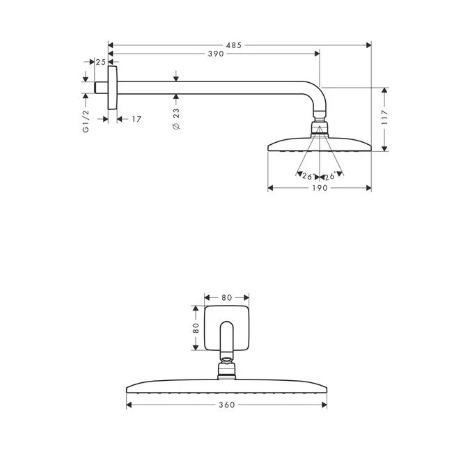 Hansgrohe Raindance E360 AIR 1 Jet Chrome Wall Mounted Shower Head & 390mm Arm