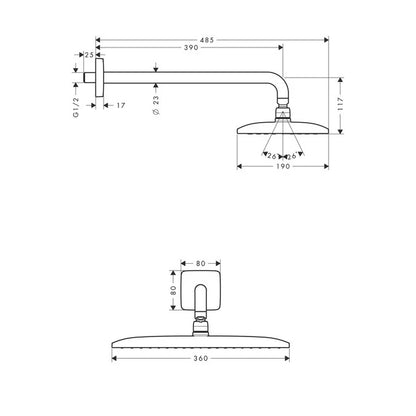 Hansgrohe Raindance E360 AIR 1 Jet Chrome Wall Mounted Shower Head & 390mm Arm