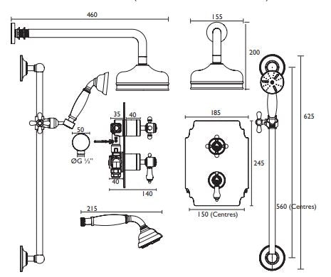 Glastonbury Recessed Thermostatic Shower Valve, Fixed Head