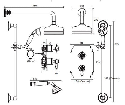 Glastonbury Recessed Thermostatic Shower Valve, Fixed Head