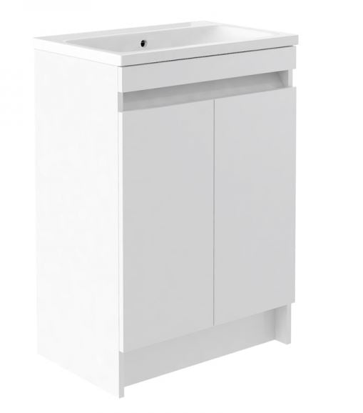 SW6 Ikon 600mm Floor Standing 2 Door Unit & Ceramic Basin in White Gloss