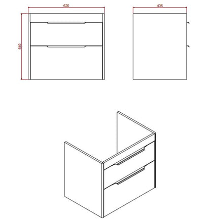 Shoreditch 65cm Double Drawer Vanity Unit - Matt Grey