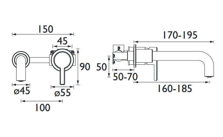 Dartmouth 2TH Wall Mounted Basin Mixer Chrome
