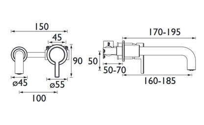 Dartmouth 2TH Wall Mounted Basin Mixer Chrome